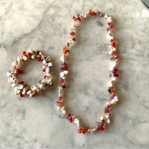 Honora White Petal Keshi Pearl And Gemstone Necklace And Bracelet Set Amethyst